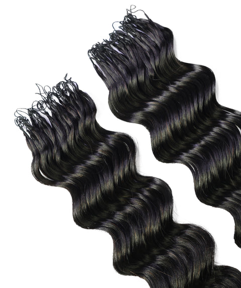 LUXLUXE Loose Deep Real Human Crochet Hair Extensions 40 Strands - Natural  & Natural Black 14 16 & 18 Inch with weights 40g 45g & 50g Knotless Pre Separated Feather Line Lightweight Texture Wavy Hairpiece for Women