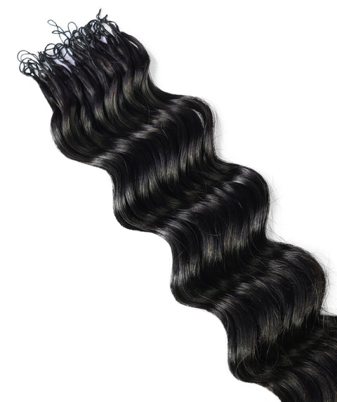 LUXLUXE Loose Deep Real Human Crochet Hair Extensions 40 Strands - Natural  & Natural Black 14 16 & 18 Inch with weights 40g 45g & 50g Knotless Pre Separated Feather Line Lightweight Texture Wavy Hairpiece for Women