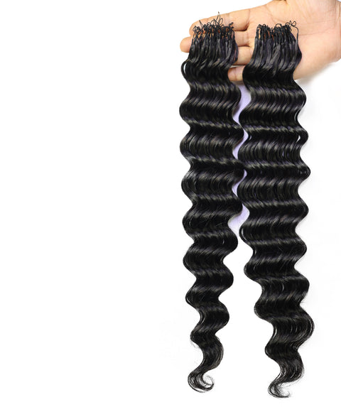 LUXLUXE Loose Deep Real Human Crochet Hair Extensions 40 Strands - Natural  & Natural Black 14 16 & 18 Inch with weights 40g 45g & 50g Knotless Pre Separated Feather Line Lightweight Texture Wavy Hairpiece for Women