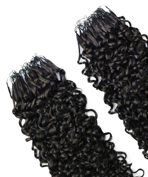 LUXLUXE Burmese Bohemian Real Human Crochet Curly Hair Extensions 40 Strands - Natural & Natural Black 14 16 & 18 Inch with weights 40g 45g & 50g Knotless Pre Separated Feather Line Lightweight Texture Curls Hairpiece for Women