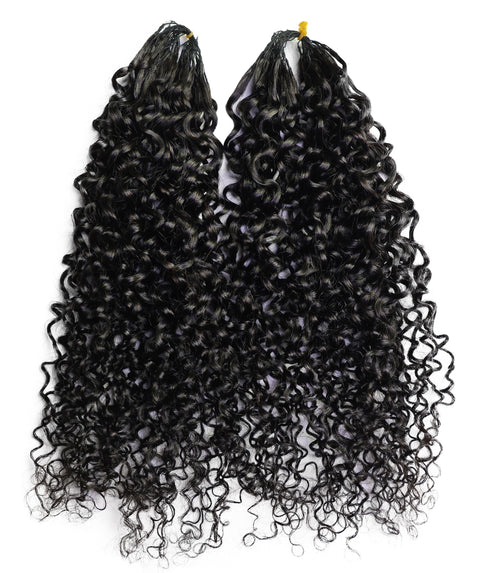 LUXLUXE Burmese Bohemian Real Human Crochet Curly Hair Extensions 40 Strands - Natural & Natural Black 14 16 & 18 Inch with weights 40g 45g & 50g Knotless Pre Separated Feather Line Lightweight Texture Curls Hairpiece for Women