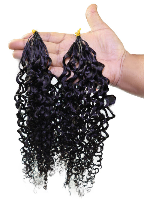LUXLUXE Burmese Bohemian Real Human Crochet Curly Hair Extensions 40 Strands - Natural & Natural Black 14 16 & 18 Inch with weights 40g 45g & 50g Knotless Pre Separated Feather Line Lightweight Texture Curls Hairpiece for Women