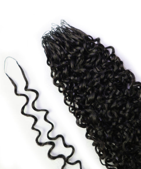 LUXLUXE Burmese Bohemian Real Human Crochet Curly Hair Extensions 40 Strands - Natural & Natural Black 14 16 & 18 Inch with weights 40g 45g & 50g Knotless Pre Separated Feather Line Lightweight Texture Curls Hairpiece for Women