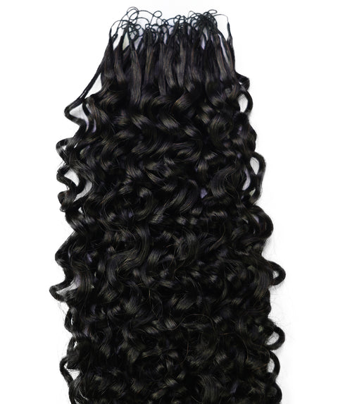 LUXLUXE Burmese Bohemian Real Human Crochet Curly Hair Extensions 40 Strands - Natural & Natural Black 14 16 & 18 Inch with weights 40g 45g & 50g Knotless Pre Separated Feather Line Lightweight Texture Curls Hairpiece for Women