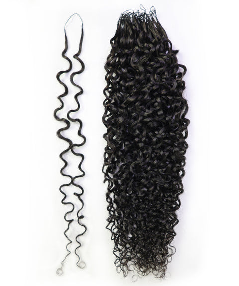 LUXLUXE Burmese Bohemian Real Human Crochet Curly Hair Extensions 40 Strands - Natural & Natural Black 14 16 & 18 Inch with weights 40g 45g & 50g Knotless Pre Separated Feather Line Lightweight Texture Curls Hairpiece for Women