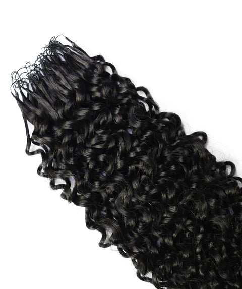 LUXLUXE Burmese Bohemian Real Human Crochet Curly Hair Extensions 40 Strands - Natural & Natural Black 14 16 & 18 Inch with weights 40g 45g & 50g Knotless Pre Separated Feather Line Lightweight Texture Curls Hairpiece for Women
