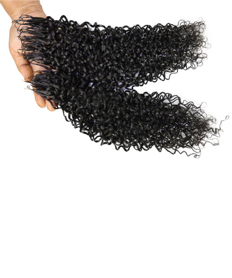 LUXLUXE Burmese Bohemian Real Human Crochet Curly Hair Extensions 40 Strands - Natural & Natural Black 14 16 & 18 Inch with weights 40g 45g & 50g Knotless Pre Separated Feather Line Lightweight Texture Curls Hairpiece for Women