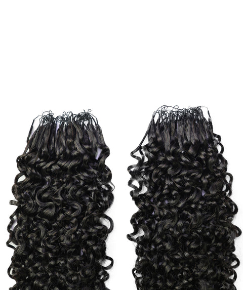 LUXLUXE Burmese Bohemian Real Human Crochet Curly Hair Extensions 40 Strands - Natural & Natural Black 14 16 & 18 Inch with weights 40g 45g & 50g Knotless Pre Separated Feather Line Lightweight Texture Curls Hairpiece for Women