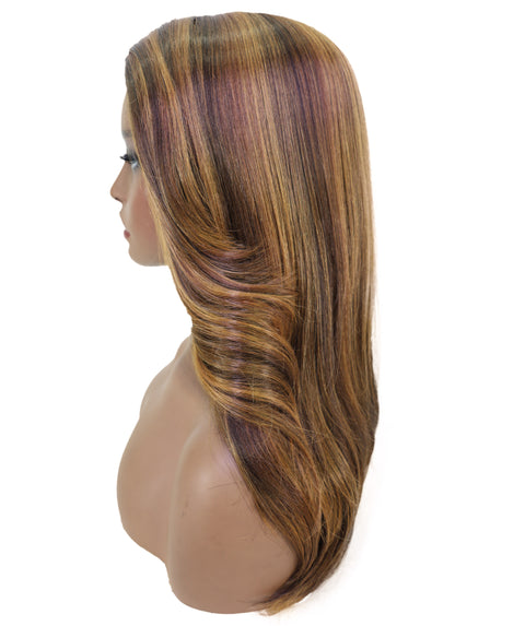Lerato Brown Auburn Deep L-Part Lace Wig, High Heat Resistant Synthetic Smooth Hair for Glamorous Everyday & Party Looks
