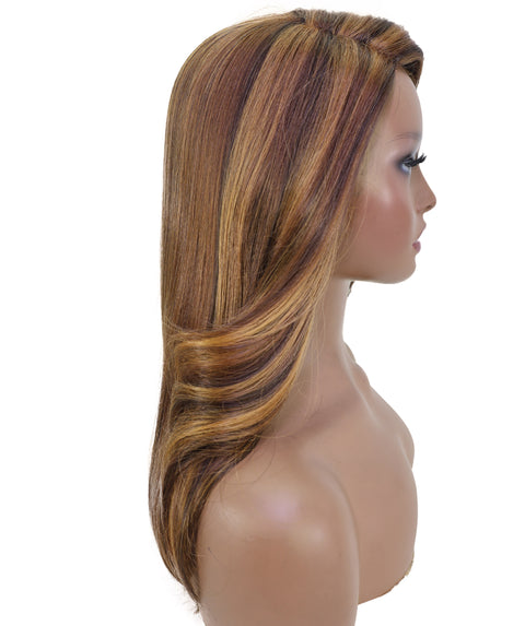 Lerato Brown Auburn Deep L-Part Lace Wig, High Heat Resistant Synthetic Smooth Hair for Glamorous Everyday & Party Looks