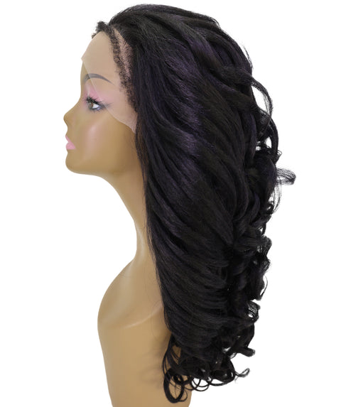 LUXLUXE 24" Long Wavy Lace Frontal Wig Natural Black– 223g Curl Hairpiece for Women Heat Resistant Synthetic Fiber