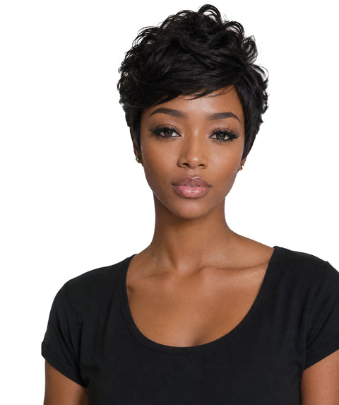 LUXLUXE Pixie Cut Wig with Bangs – Women's 10 Inch Short Curly 77g Hairpiece Heat Resistant Synthetic Fiber