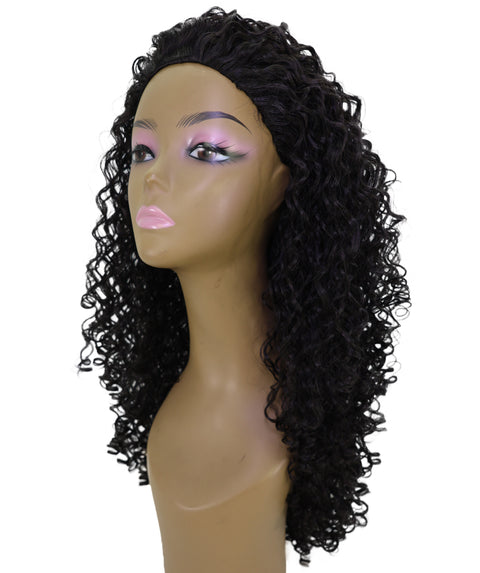 LUXLUXE Deep Wave Lace Frontal Half Wig Dark Brown – Curly Textured Hairpiece with Natural Hairline Appearance Heat Resistant Synthetic Fiber