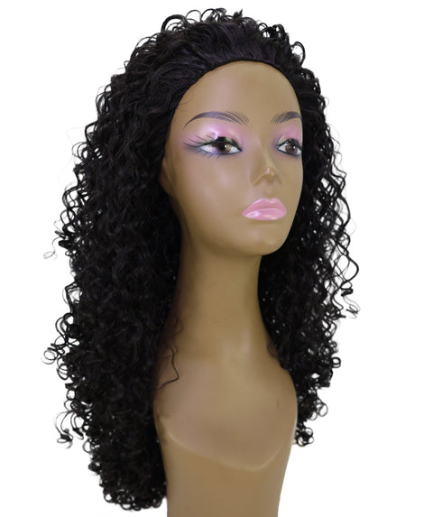 LUXLUXE Deep Wave Lace Frontal Half Wig Dark Brown – Curly Textured Hairpiece with Natural Hairline Appearance Heat Resistant Synthetic Fiber