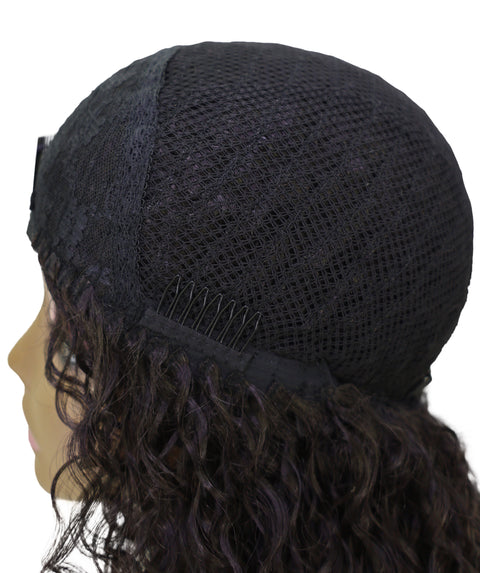 LUXLUXE Deep Wave Lace Frontal Half Wig Dark Brown – Curly Textured Hairpiece with Natural Hairline Appearance Heat Resistant Synthetic Fiber