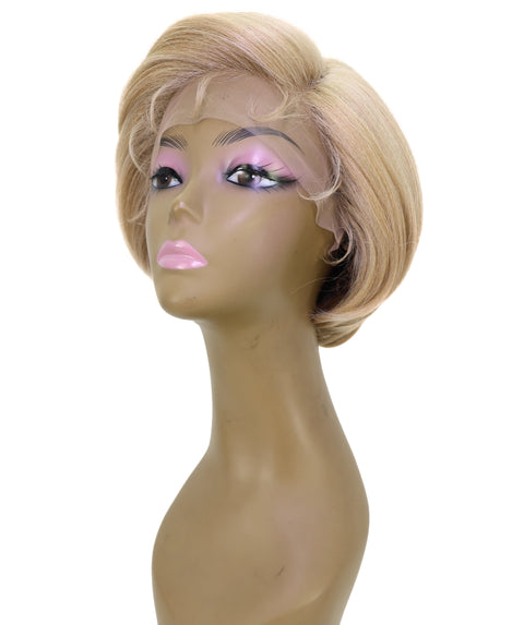 LUXLUXE 9" Champagne Blonde Short Wavy Lace Front Wig – 98g Sleek Bob Hairpiece Heat Resistant Synthetic Fiber