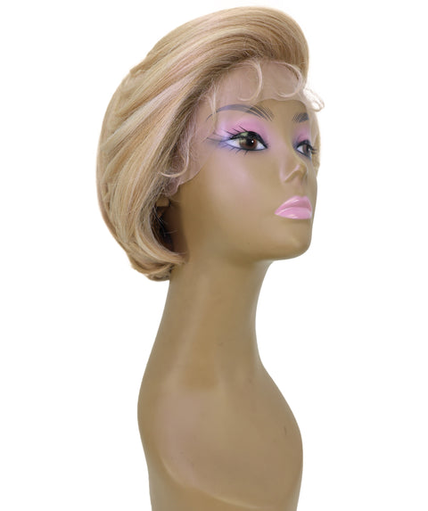 LUXLUXE 9" Champagne Blonde Short Wavy Lace Front Wig – 98g Sleek Bob Hairpiece Heat Resistant Synthetic Fiber