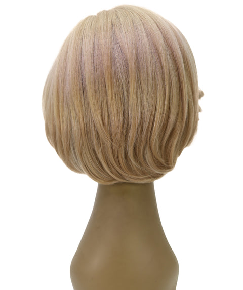 LUXLUXE 9" Champagne Blonde Short Wavy Lace Front Wig – 98g Sleek Bob Hairpiece Heat Resistant Synthetic Fiber