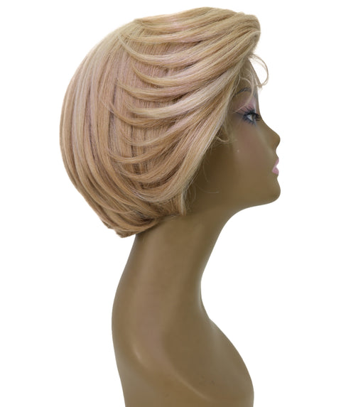 LUXLUXE 9" Champagne Blonde Short Wavy Lace Front Wig – 98g Sleek Bob Hairpiece Heat Resistant Synthetic Fiber