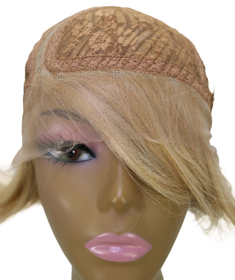 LUXLUXE 9" Champagne Blonde Short Wavy Lace Front Wig – 98g Sleek Bob Hairpiece Heat Resistant Synthetic Fiber