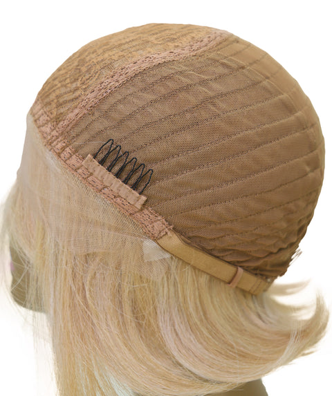 LUXLUXE 9" Champagne Blonde Short Wavy Lace Front Wig – 98g Sleek Bob Hairpiece Heat Resistant Synthetic Fiber