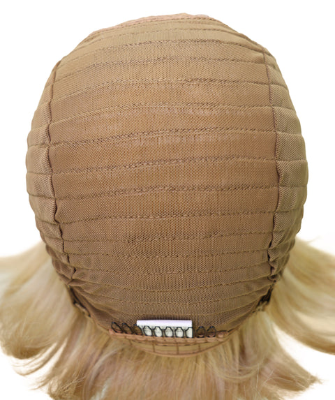 LUXLUXE 9" Champagne Blonde Short Wavy Lace Front Wig – 98g Sleek Bob Hairpiece Heat Resistant Synthetic Fiber