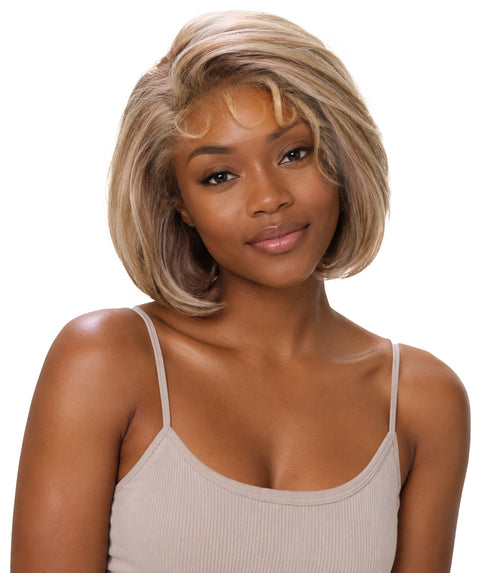LUXLUXE 10 Inch Frosted Ash Blonde Short Straight Lace Front Wig – Women's Sleek Bob 118g Hair Heat Resistant Synthetic Fiber