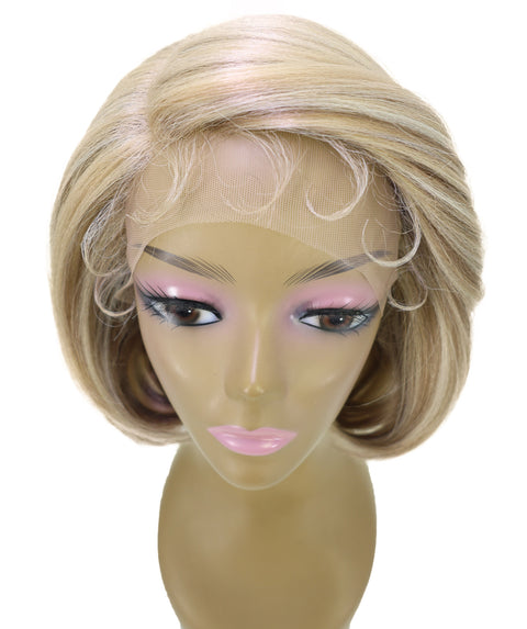 LUXLUXE 10 Inch Frosted Ash Blonde Short Straight Lace Front Wig – Women's Sleek Bob 118g Hair Heat Resistant Synthetic Fiber