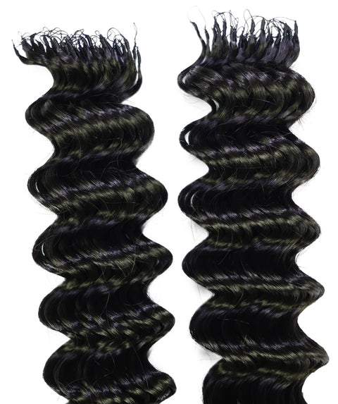 LUXLUXE Deep Wave Wavy Feather Crochet Hair Extensions Human & Synthetic Mix - 20 Inch pre separated 100g Hairpiece