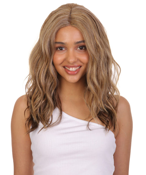 Riley Honey Blonde, Light Gold Blonde and Dark Brown Blend Glamour Lace Wig