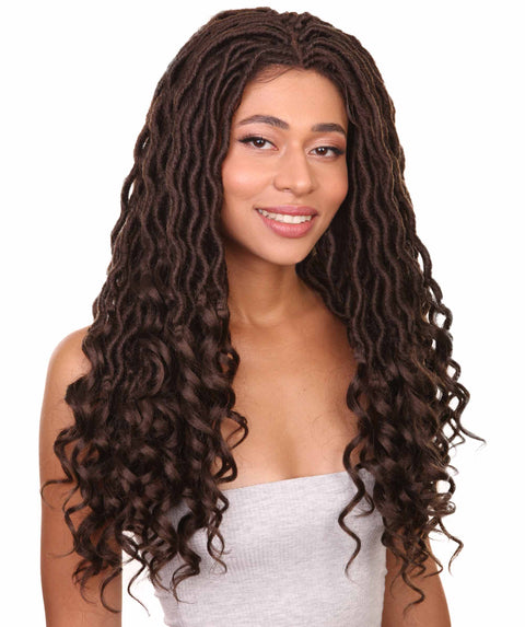 Andrea 25 Inch Charcoal Brown Bohemian Braid wig