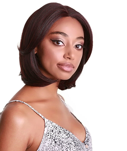 Mina Medium Red and Black Blend Choppy Blowout Lace Wig
