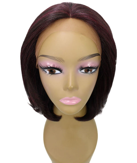 Mina Medium Red and Black Blend Choppy Blowout Lace Wig