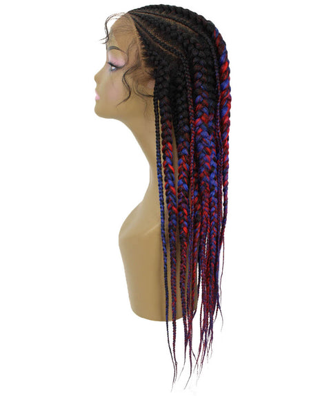 Estelita Black, Red and Blue Blend Cornrow Box Braided Wig