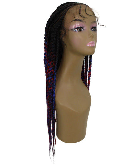 Estelita Black, Red and Blue Blend Cornrow Box Braided Wig