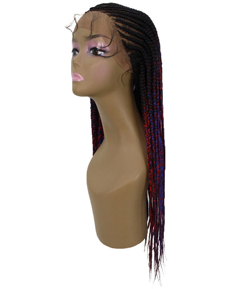 Malika Black, Red and Blue Blend Cornrow Braided Wig