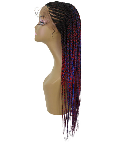 Malika Black, Red and Blue Blend Cornrow Braided Wig