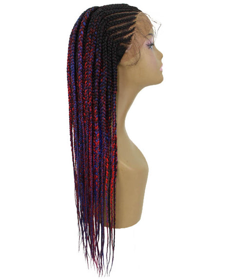 Malika Black, Red and Blue Blend Cornrow Braided Wig