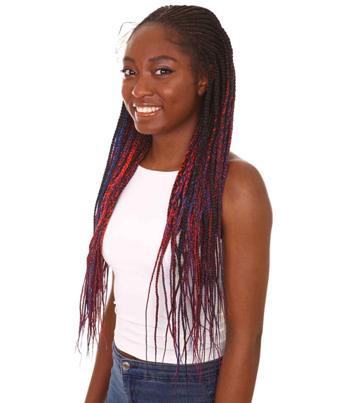 Shanelle Black, Red and Blue Blend Micro Cornrow Braided Wig