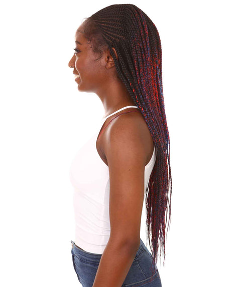 Shanelle Black, Red and Blue Blend Micro Cornrow Braided Wig