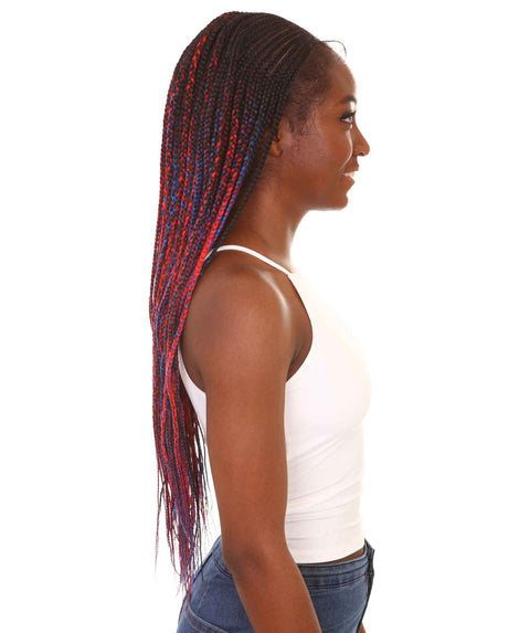 Shanelle Black, Red and Blue Blend Micro Cornrow Braided Wig