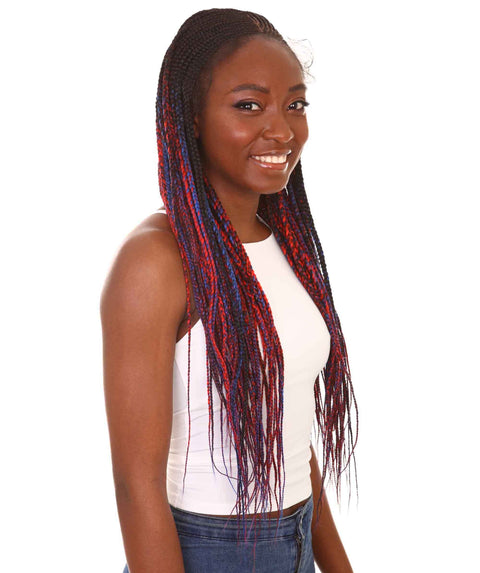 Shanelle Black, Red and Blue Blend Micro Cornrow Braided Wig