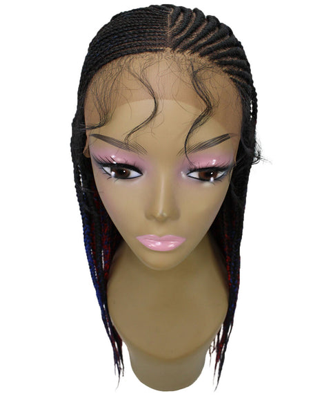 Shanelle Black, Red and Blue Blend Micro Cornrow Braided Wig