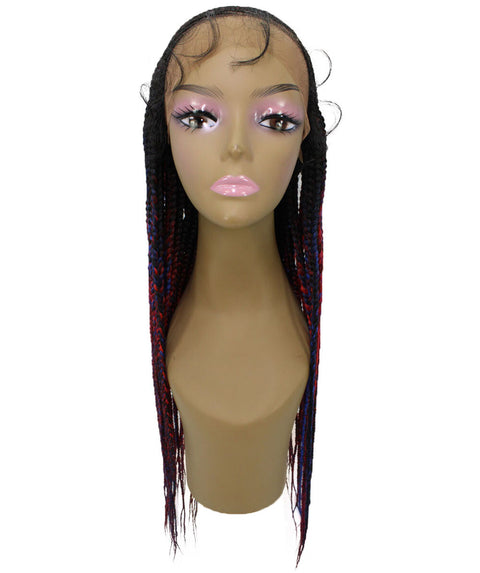 Aina Black, Red and Blue Blend Cornrow Swiss Braided Wig 