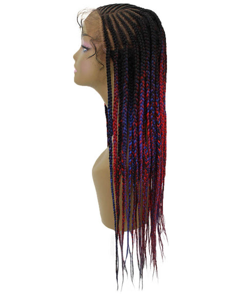 Aina Black, Red and Blue Blend Cornrow Swiss Braided Wig 