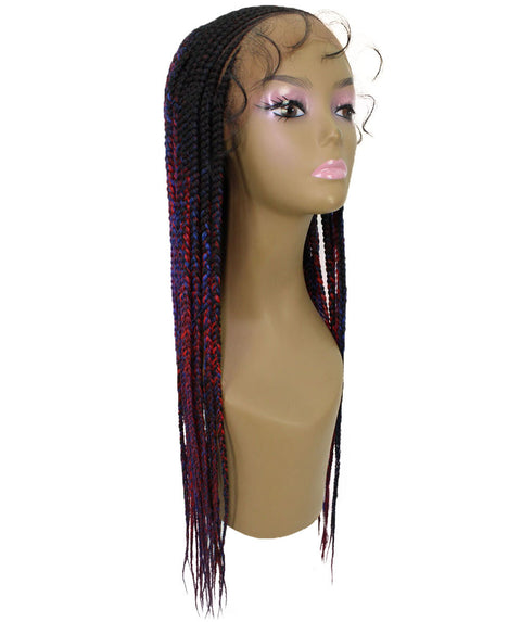 Aina Black, Red and Blue Blend Cornrow Swiss Braided Wig 