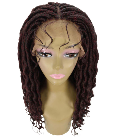 Andrea 31 Inch Deep Red and Black Blend Bohemian Braid wig