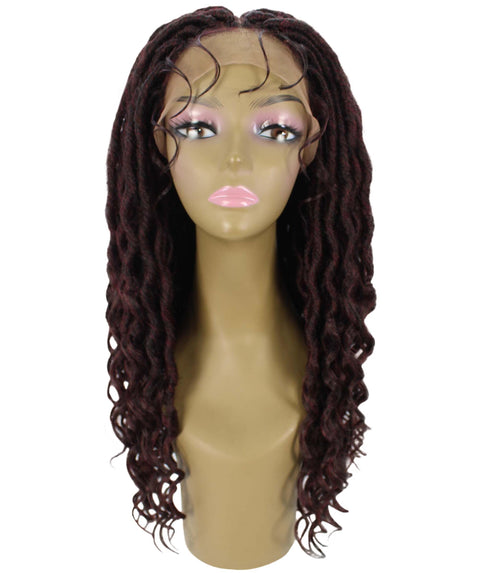Andrea 37 Inch Deep Red and Black Blend Bohemian Braid wig
