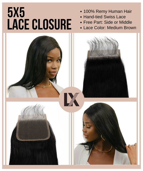 best natural black straight single virgin remy brazilian human hair closure 5x5 frontal hd lace baby hairs weaving crochet 8" 10" 12" 14" 16" 18" 20" 22" inch length