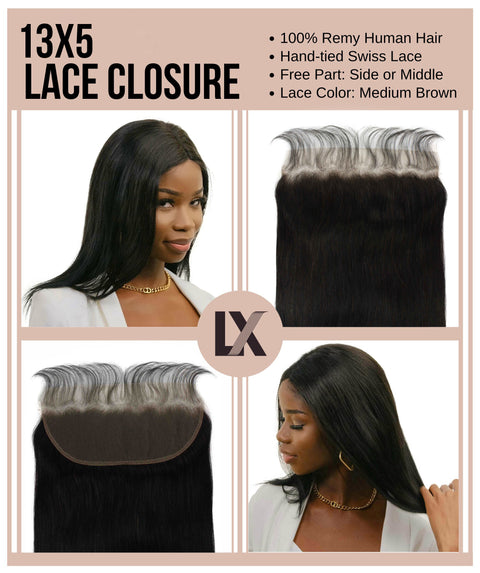 best natural black straight single virgin remy brazilian human hair closure 13x5 frontal hd lace baby hairs weaving crochet 8" 10" 12" 14" 16" 18" 20" 22" inch length